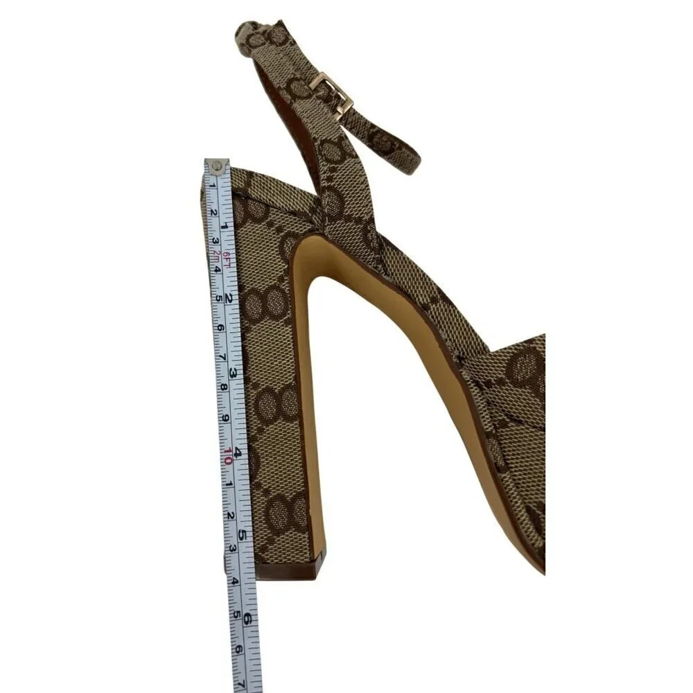 LILIANA  / Josy-6 / Beige Monogram / Platform / Heels With Adjustable Ankle